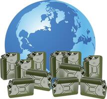 A group of military tanks with a globe in the background vector