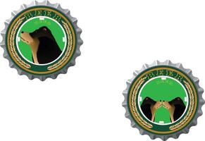 Two beer bottle caps with a bear on them vector