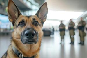 detection dog at the airport in front of the border guards photo