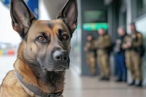 detection dog at the airport in front of the border guards photo