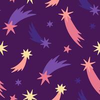 Seamless pattern of stars and comets on a purple background. graphics. vector