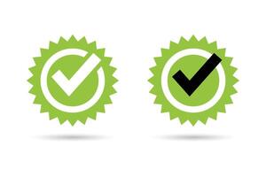 Green approved icons with check marks. vector