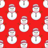 Seamless Christmas pattern with snowmen. Winter pattern for the new year on a red background vector