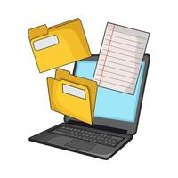 black laptop with file folder vector