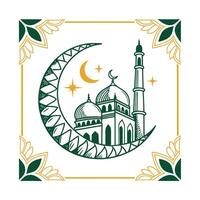 Simple Line Art Illustration of a Mosque and Crescent Moon vector
