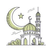 illustration of a mosque, crescent moon, and star icon vector