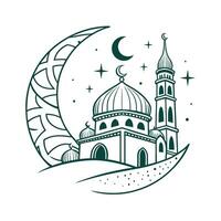 A stylized illustration of a mosque, crescent moon, and star vector