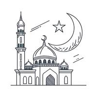 Line Art Mosque Design with Crescent Moon vector