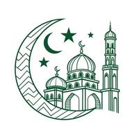 illustration of a mosque, crescent moon, and star vector