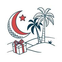 Elegant Line Art of a Mosque Under a Crescent Moon vector