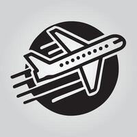 Simple black line art of a commercial airplane in flight. vector