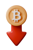 3D illustration Downtrend and falling prices for Bitcoin by red upward arrow, symbolizing Cryptocurrency risk concept. Perfect for topics on cryptocurrency, blockchain, and investment png