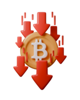 3D illustration Downtrend and falling prices for Bitcoin by red upward arrow, symbolizing Cryptocurrency risk concept. Perfect for topics on cryptocurrency, blockchain, and investmen png