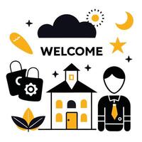 Warm Welcome with Illustrative Concept Featuring Open Doors and Soft Light vector