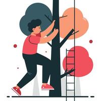 A Child's Adventure Climbing Trees in Search of Nature's Wonders vector