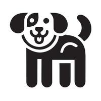 cartoon-style dog silhouette is depicted in a simple vector