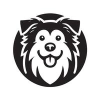 black and white, cartoon-style dog's head in a circular frame icon vector