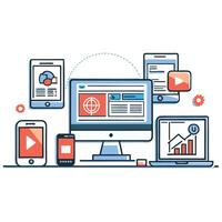 Concept Illustration of Web Devices Connecting and Exchanging Data vector