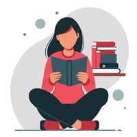 Serene Woman Engrossed in Reading Illustration, Solitude and Knowledge vector