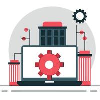 Modern Tech Company Concept Illustration Featuring Diverse Team and Futuristic Interface vector