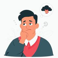 Contemplative Person Lost in Thought with a Thinking Face Expression vector