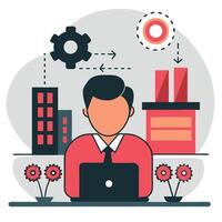 Conceptual Illustration of Collaboration and Innovation in a Modern Tech Company vector