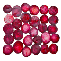 Vibrant Red Beet Slices Arranged in Geometric Pattern on Minimalist Background png