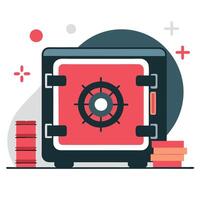 A Conceptual Illustration of a Secure Vault, Its Components, and Data Protection vector