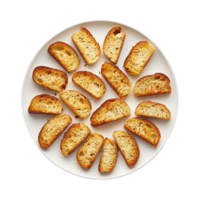 Freshly Baked Artisan Toasts Arranged on Rustic Plate for Appetizing Breakfast or Snack png