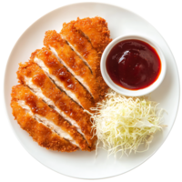 Crispy Fried Chicken Strips Served on a Plate with Ketchup Dipping Sauce and Shredded Vegetables png