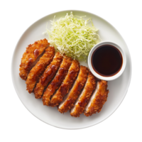 Delicious Crispy Korean Fried Chicken Served with Salad and Dipping Sauce on a White Plate png