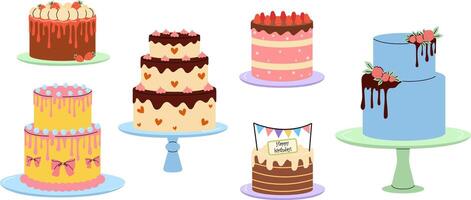 Colorful collection of decorative cakes on display for special occasions vector
