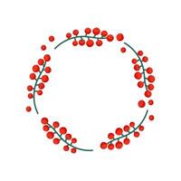 Vibrant red berries arranged in a circular pattern with green branches against a white background vector