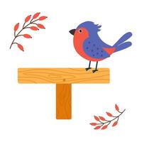 Colorful bird perched on wooden branch with autumn leaves in a vibrant setting vector
