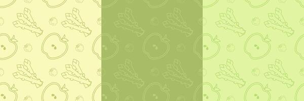 pattern for textile print with apple and asparagus for smoothie in green shades vector