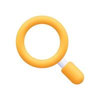 Yellow magnifier, magnifying glass with handle. Discovery, research, search, analysis concept. 3d icon. Cartoon minimal style. vector