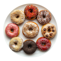 Assortment of Colorful and Tempting Donuts and Pastries Displayed on a Plate png