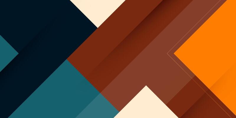 Trendy papercut abstract 3D background with colorful overlap green, orange, and brown square pattern on background.