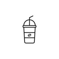 Outline of a Coffee Beverage in a Disposable Cup with Lid and Straw vector