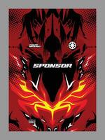 A red and black abstract design with flames and geometric shapes vector
