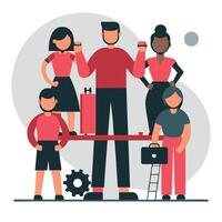 Team Collaboration and Success in Workplace Environment with Diverse Workers vector