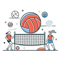 Dynamic Overhead Perspective of Volleyball Players in Action vector