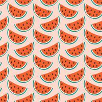 Watermelon slices with seed Seamless Pattern in trendy doodle minimalist. Healthy eating background. Isolated illustration Wallpaper, wrapping, or web promo banner, posting, blogging, leaflets vector