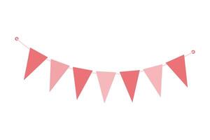 Triangular Pennant garland on rope in trendy monochrome soft pink Decorative design element concept. Isolated illustration Thematic cards, posting, blogging or web promo banner, prices, labels vector
