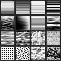 Black white abstract background, curved horizontal stripes and dots pattern. Optical art, dynamic different texture set vector