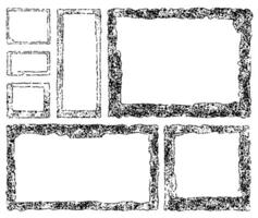 Set of grunge square frames. Empty border background. Hand draws black and white ink. Distress damaged edge vintage template vector