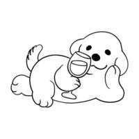 a dog with a glass of wine coloring page vector