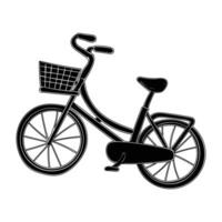 a black and white illustration of a bicycle with a basket vector