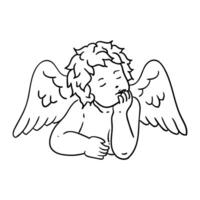a coloring page of an angel with wings vector