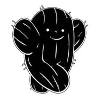 a black and white cactus with a smile on its face vector